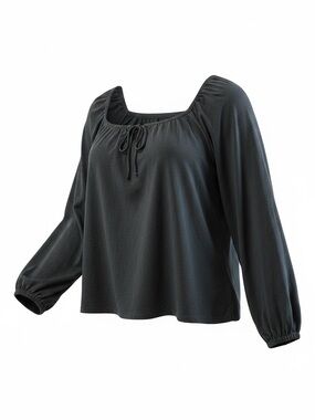 a.n.a Square Neck Peasant Blouse Tie Front Balloon Sleeves